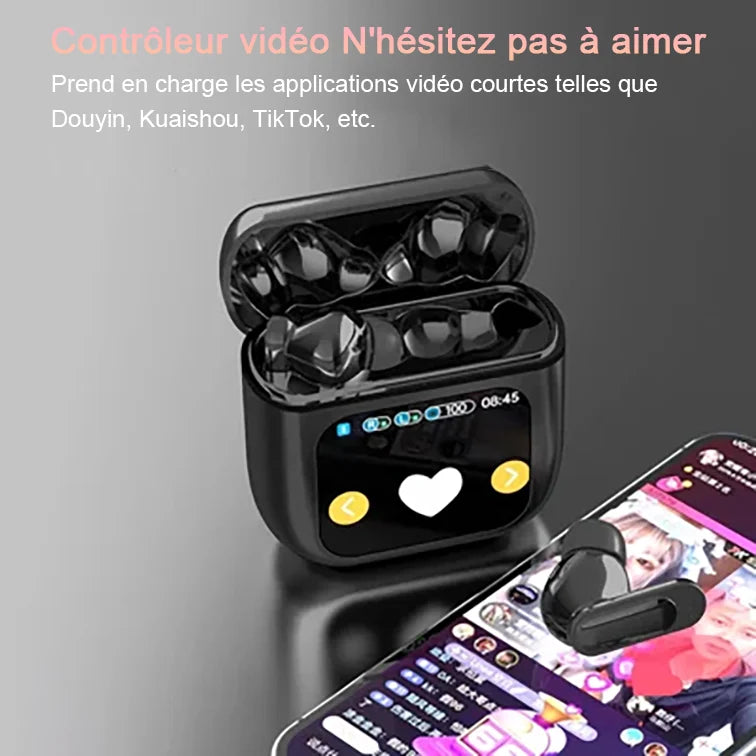 🎧 Écouteurs Sans Fil de Luxe & Boîtier Intelligent à Écran Tactile 📱